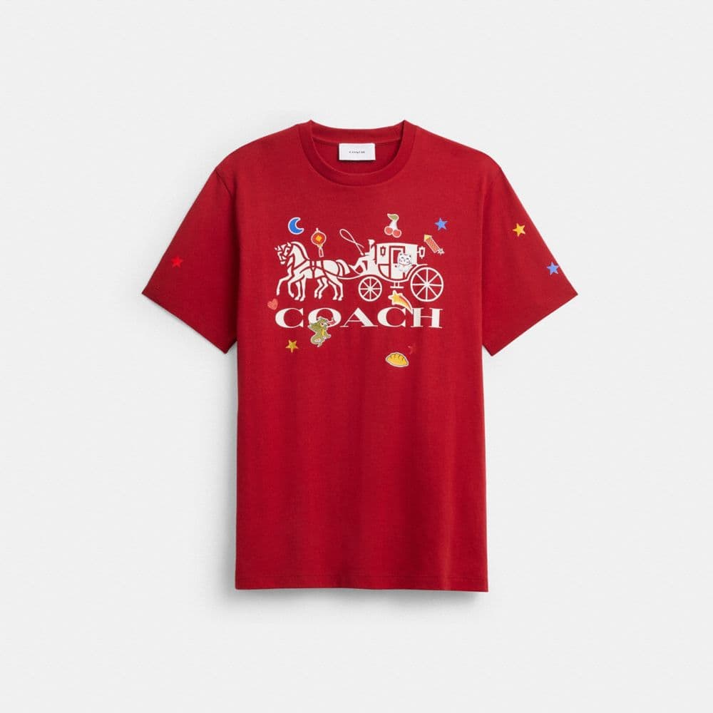 Horse And Carriage Sticker T-Shirt In Organic Cotton