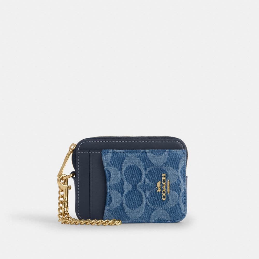 Zip Card Case In Signature Denim
