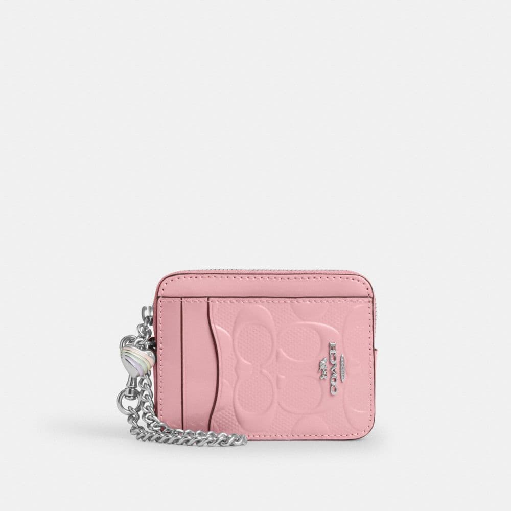 Zip Card Case In Signature Leather With Heart Charm