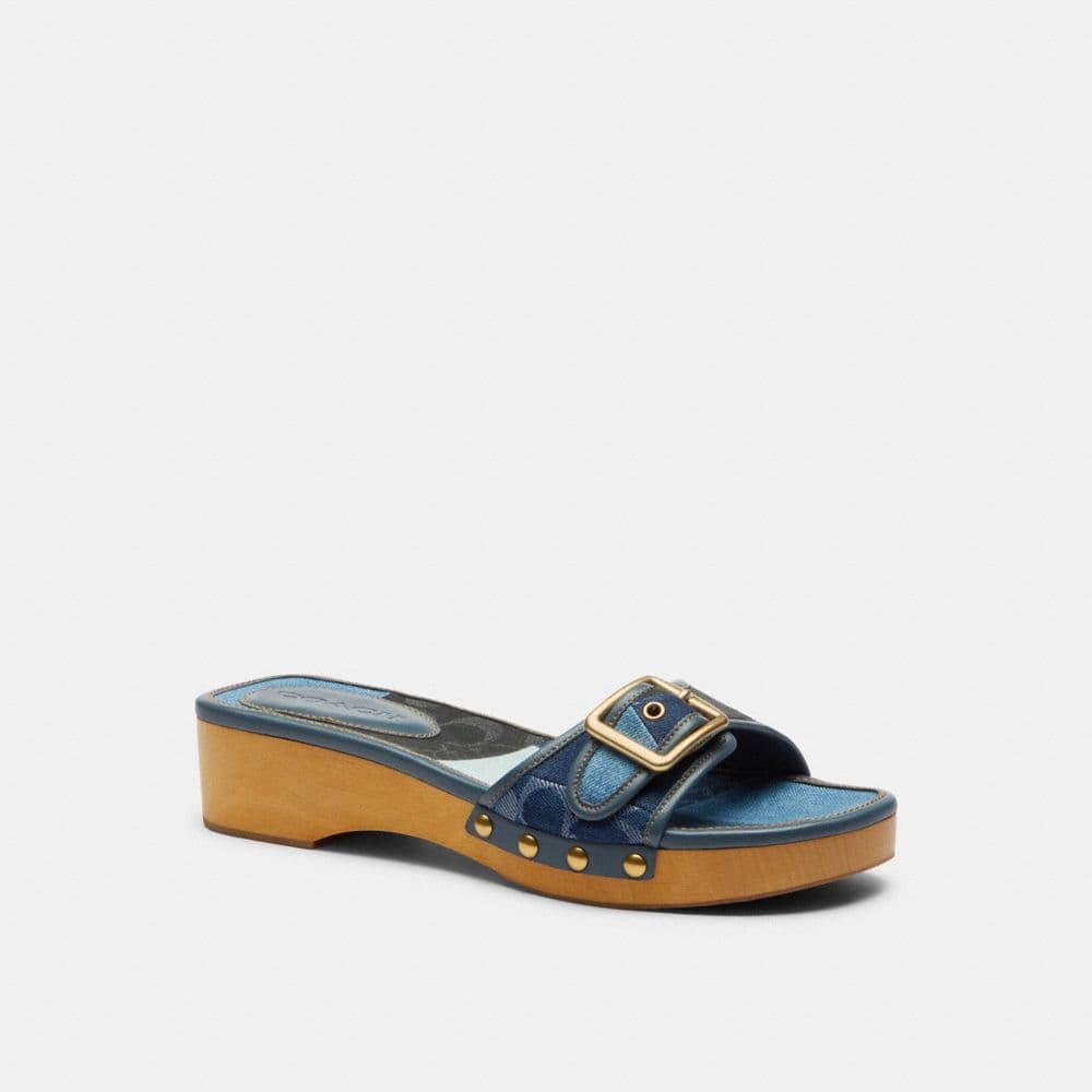Margot Wooden Sandal With Signature Denim Patchwork