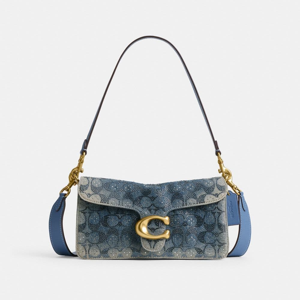 Tabby Shoulder Bag 26 In Regenerative Cotton Denim With Crystal Signature