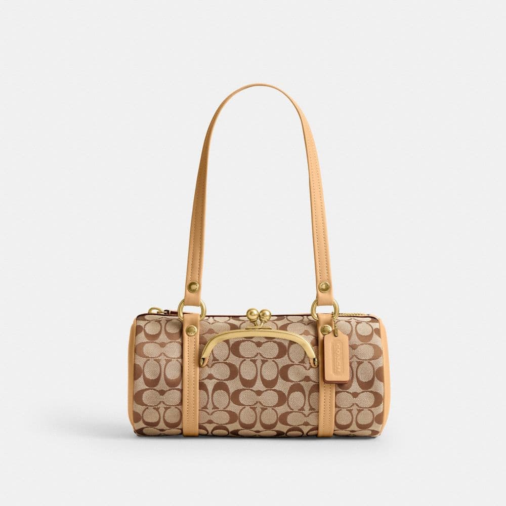 Kisslock Barrel Bag 28 In Signature Jacquard