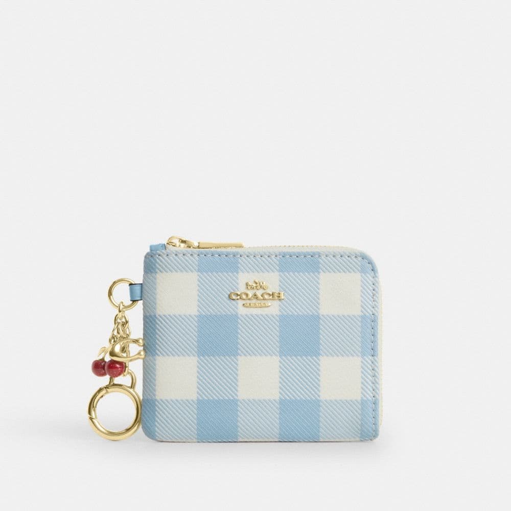 Small Corner Zip Wallet With Gingham Print And Charms