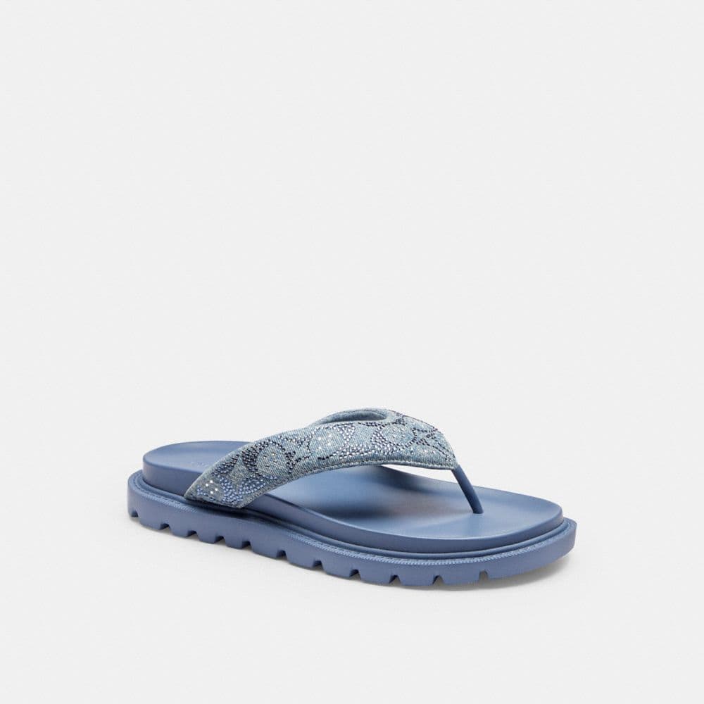 Brynn Thong Sandal In Crystal Signature Denim