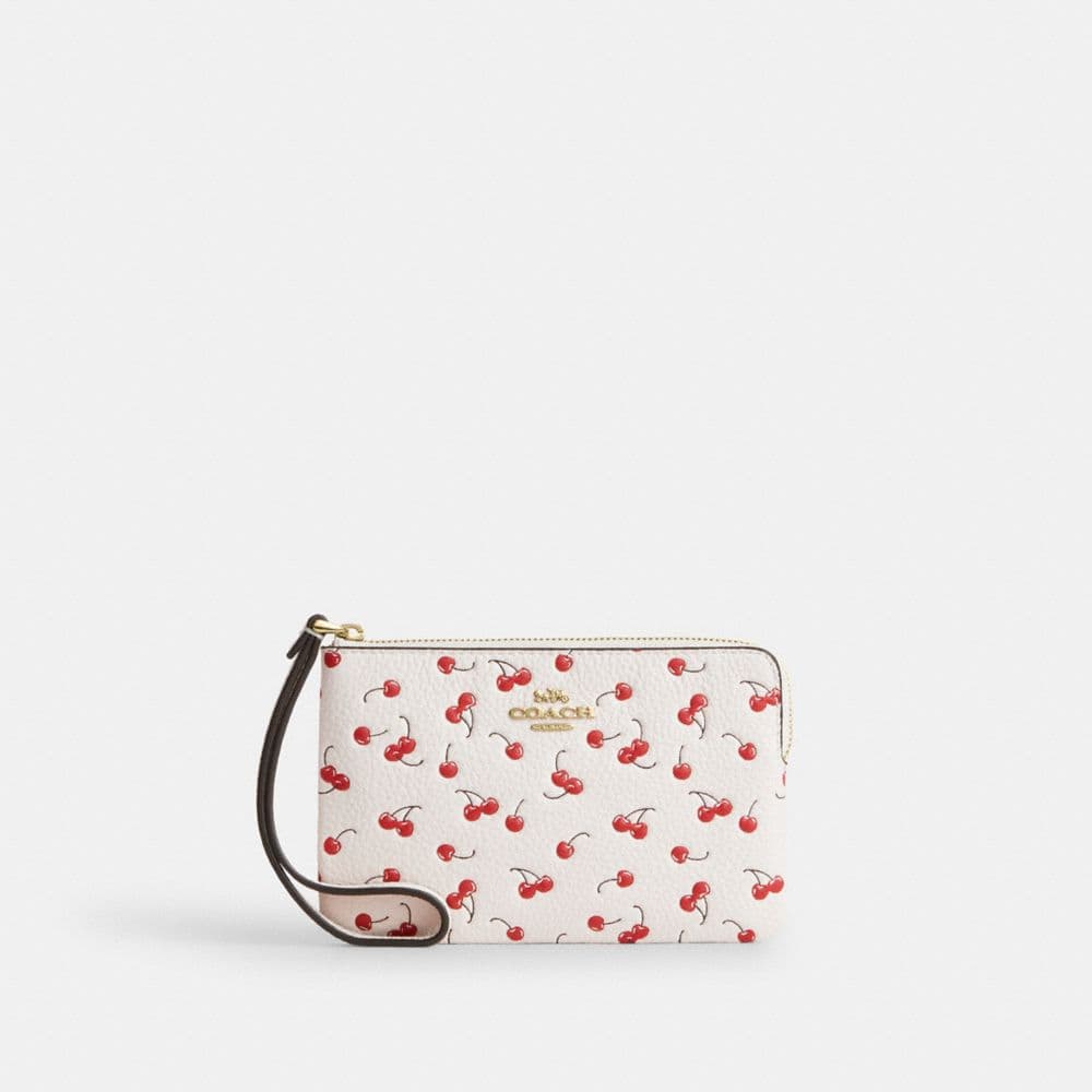 Corner Zip Wristlet With Cherry Print