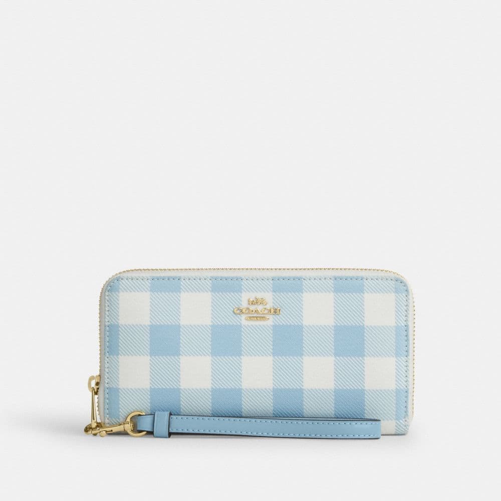 Long Zip Around Wallet With Gingham Print