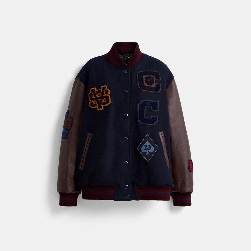 Restored Oversized Classic Varsity Jacket In Recycled Wool And Recycled Polyester
