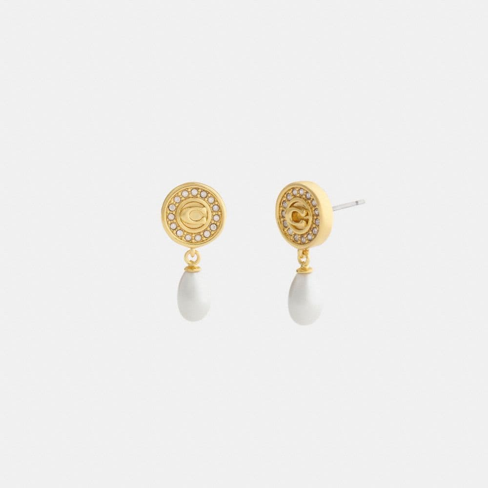 Signature Pavé Coin Pearl Drop Earrings